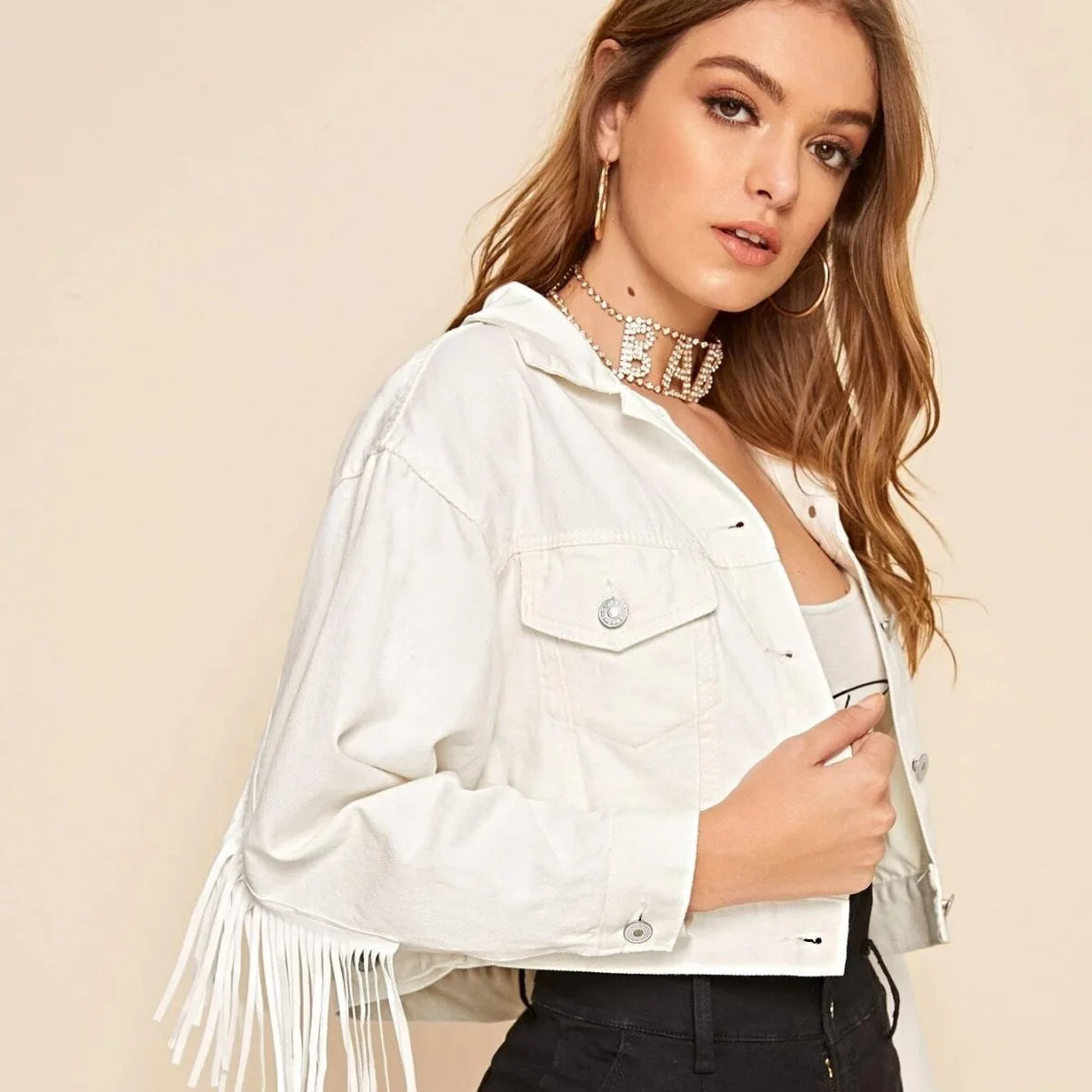 Vintage Jeansjacke mit Fransen – Kurze Damen Denim Jacke im Streetwear-Stil